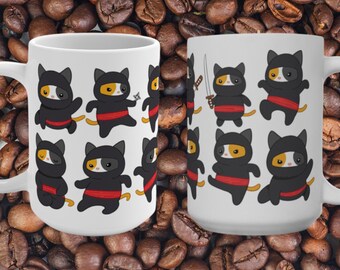 Funny Ninja Cat Mug for Cat Lover gift for Her Samurai Kitty Mugs for Cat mom gifts for Cat Dad Parent Large Feline Coffee Mug for Mom