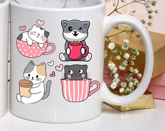 Cats and Coffee Mug for Cat Mom gift for Cat Lover gifts Cute Cat Mugs Funny Kitty Cup 11oz