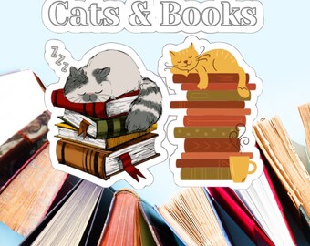 Cats and Books Lover Sticker  for Cat Lover gift for Book Lover Sticker for BookWorm stickers for Librarian gift for Cat Lady gifts Cat Mom
