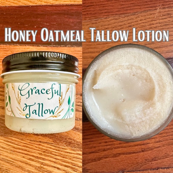Honey Oatmeal Lotion with Tallow Non Toxic Grass Fed Beef Tallow Face & Body butter. Hydrating Moisturizing Eye Cream Anti-Itch Eczema Baby
