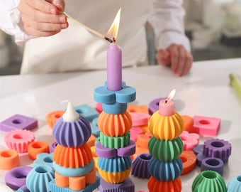 Aesthetic Geometric Candle Molds Silicone DIY Epoxy Stackable Candle Mold Y2K Figures DIY Gift