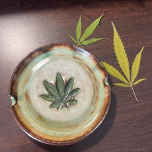 Handmade pottery pot leaf ashtray Cannabis Decor weed art hemp decor thrown on the wheel one of a kind unique gift *in stock ready to ship