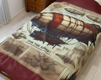 HORDE ZEPPELIN Impressive Velveteen Plush Blanket, Lovely Goblin Invention, Perfect Never Seen Gift for WOW Fan, World of Warcr. Gamer Gift