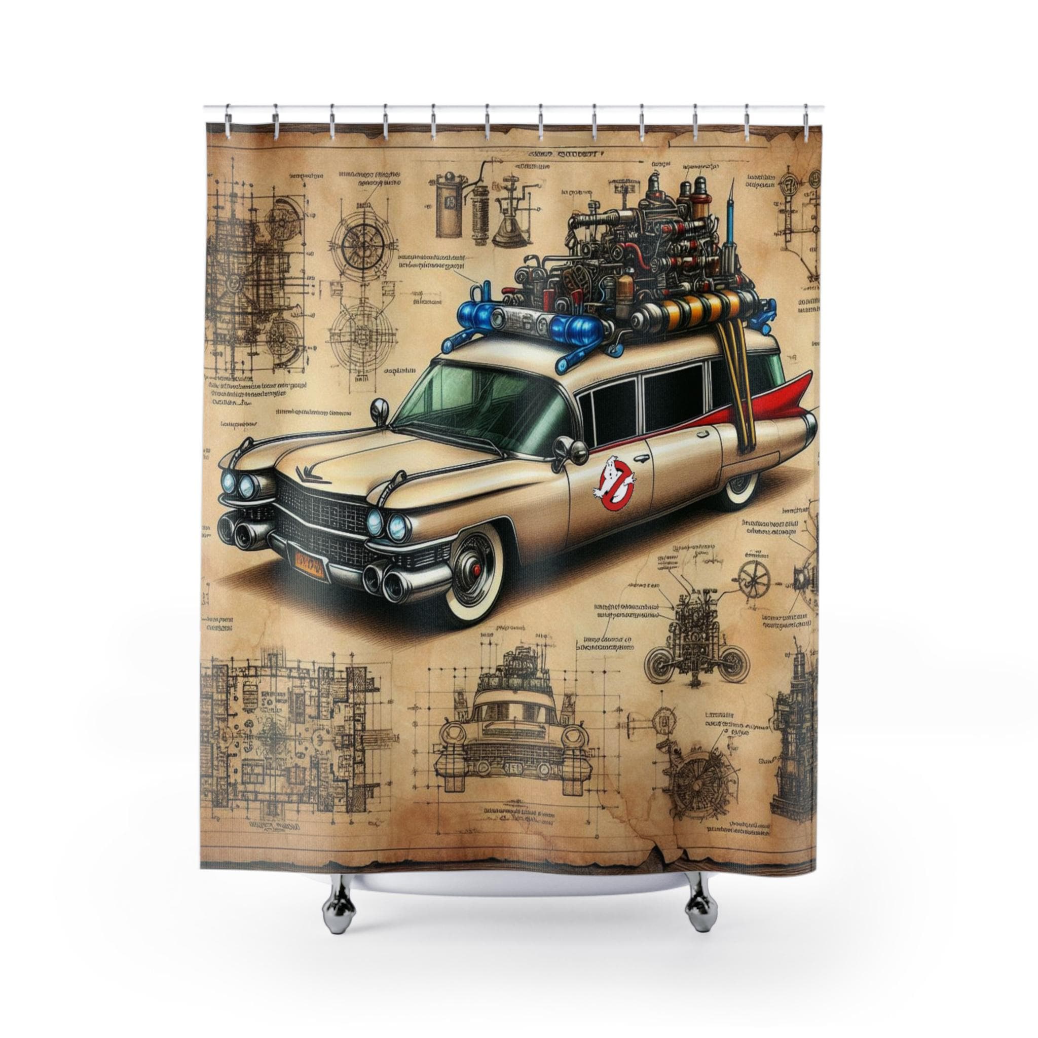 STEAMPUNK ECTO-1 Exclusive Shower Curtains, Ghost Hunting Shower Curtain, Impressive Pretty Ghost-Busting Shower Curtains, Perfect for fans