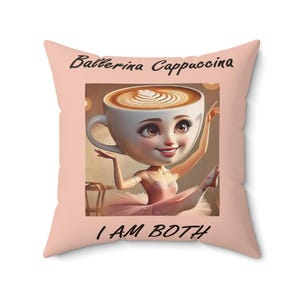 Ballerina Cappuccina / Espressona Signora Dwustronna śliczna poduszka, Elegancka poduszka w stylu kawy, Ładna poduszka, Prezent dla miłośników memów i kawy