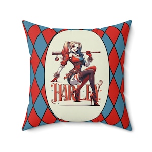 HARLEY PIN-UP Throw Pillow, Comic Decor, Elegant Style Cushion, Perfect for Harley Fans and Pillow Fighting, Four Sizes-Funny Possibilities