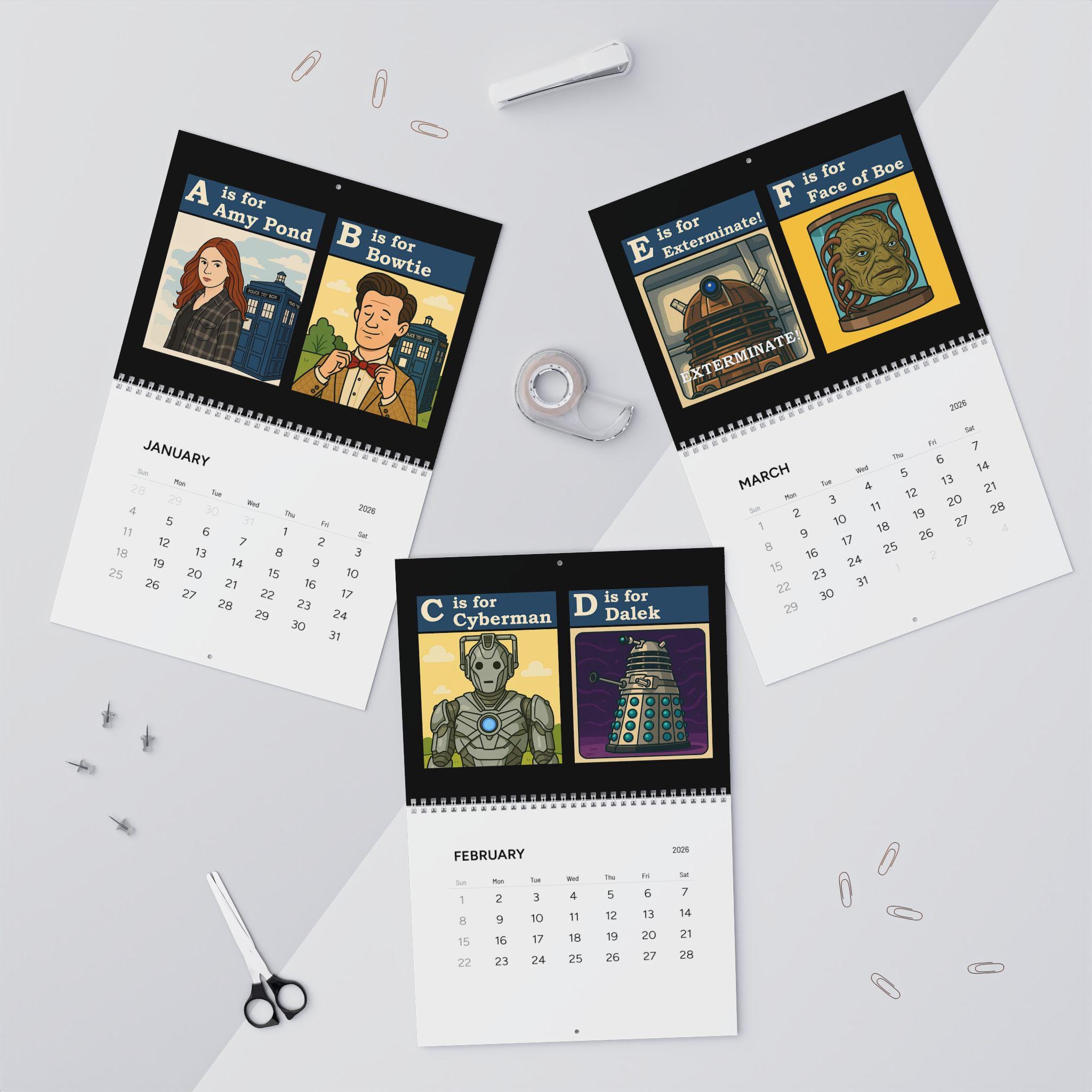 2026 CALENDAR DOCTOR WHO THE 15TH DOCTOR MONTH TO VIEW SQUARE