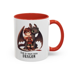 Cute Version DRAGON RIDER And His Lovely Dragon Exclusive Mug, Super Cute How To TYD Mug (11oz), Perfect Gift for Fans, Red and Pink Colors