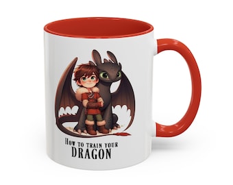 Cute Version DRAGON RIDER And His Lovely Dragon Exclusive Mug, Super Cute How To TYD Mug (11oz), Perfect Gift for Fans, Red and Pink Colors