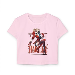 HARLEY PIN-UP Beautiful Tee, Crop Top Comic Style Shirt, Cute Villain T-Shirt for Women, Soft Fitted Tee for Cosplay, Gift and Geek Fashion