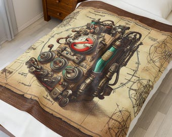 STEAMPUNK PROTON PACK Pretty Velveteen Plush Blanket, Ghost Buster Backpack Lovely Blankets, Great Victorian Ghostbusting Fans Lovely Gift