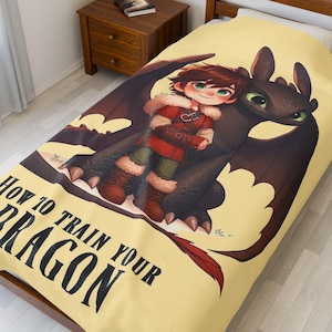 Cute Version DRAGON RIDER And His Lovely Dragon Velveteen Plush Blanket, Exclusive Cozy Blanket for Fan of the Movie, Super Cute Room Decor