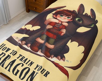 Cute Version DRAGON RIDER And His Lovely Dragon Velveteen Plush Blanket, Exclusive Cozy Blanket for Fan of the Movie, Super Cute Room Decor