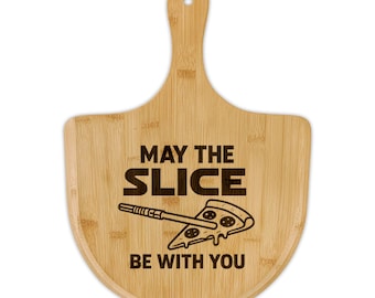 MAY THE SLICE Be With You Bamboo Pizza Board, Exclusive Sw Collectible Pizza Board, HighQuality Engraved Bamboo Wood Board, Perfect Sw Gift