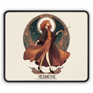 WIZARDRY SCHOOL STUDENT Pretty Mouse Pad, Beautiful Original Gift for Fans, Art Nouveau Version of a Very Famous Witch, Exclusive Mouse Pad