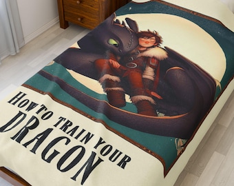 DRAGON RIDER Sleeping And His Lovely Dragon, Exclusive Velveteen Plush Blankets, Beautiful Super Cute Original HTTYD Art, Very Special Gift