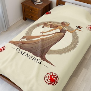 THE DRAGON&#39;S DAUGHTER Velveteen Plush Blanket, Exclusive GoT Amazing Blanket, Cozy and Beautiful Princess of Dragonstone Art Unique Blanket