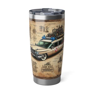 STEAMPUNK GHOST HUNTING Exclusive 20oz Tumbler, Retro Tumbler, Beautiful Collectible Mug, Steampunk Ecto-1 & Proton Backpack Pretty Tumbler