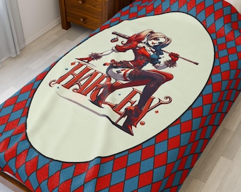 Hermosa manta de felpa de terciopelo HARLEY PIN-UP, exclusiva manta de DC Harley, bonita manta, manta de felpa acogedora y sensual Harley Pin-up en tres tamaños