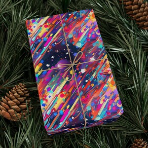 Carta da regalo colorata per cosmo | Mondi astratti con stelle e coriandoli | Arte digitale | Crea momenti regalo unici | 2 metri