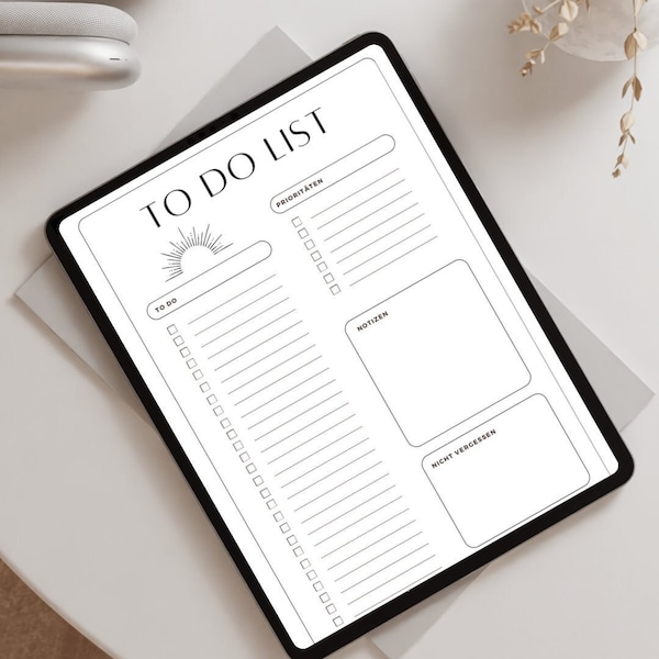 Minimalist "To do list template" download for printing or for Goodnotes etc German planners