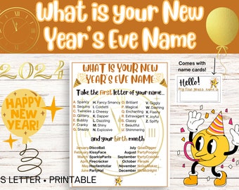 What&#39;s Your New Year&#39;s Eve Name, New Year&#39;s Eve Name Game, printable New Year&#39;s Eve party games, NYE games for kids and adults, NYE name tag