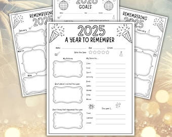 Kids Year In Review Reflections New Year's Eve Activity Yearly Questionnaire 2026 Goals Resolutions Kids End of Year Activity Yearly Review