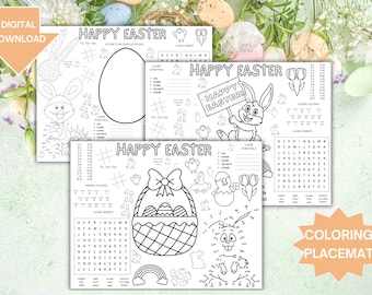 Easter Coloring Placemat, Easter Activity Mat,  Easter Placemat, Printable Easter Games For Kids, Easter Coloring Sheet, Placemat Activity