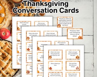 Thanksgiving-Gesprächsstarterkarten, Thanksgiving-Dinner-Eisbrecher-Spiel, Thanksgiving-Spiele, Dinner-Spiel, Thanksgiving-Fragekarten