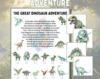 Caça ao Tesouro de Dinossauros, Cartões de Caça ao Tesouro de Dinossauros, Jogo para Festa de Aniversário com Tema de Dinossauros, Atividade para Grupo de Jovens da Igreja, Jogo para Acampamento de Verão
