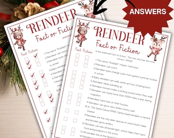 Feiten of fictie Rendierspellen True False Reindeer Trivia Leuk kerstspel voor winter Classroom Party Reindeer Party-thema afdrukbaar