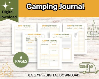Diario de camping, Diario de aventuras, Diario de viajes de RV, Diario de viajes, Planificador de camping, Diario imprimible, Diario de viajes para niños, Libro de camping
