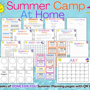 Summer Camp At Home, Summer Planner, Kids Summer Schedule, Summer Printable Planner, Summer Calendar Summer Reading Log, Summer Planner Kids