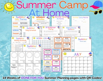 Summer Camp At Home, Summer Planner, Kids Summer Schedule, Summer Printable Planner, Summer Calendar Summer Reading Log, Summer Planner Kids