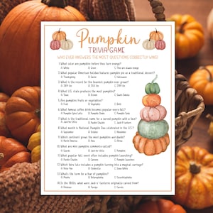 Pumpkin Trivia Game Fall Autumn Trivia Quiz Halloween Family Fun Halloween Party Classroom Game Pumpkin Themed Baby Shower Thanksgiving Game