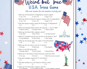 4th of July Trivia Game USA Trivia Quiz 4th of July Activity Printable American Trivia Party Games Patriotic Trivia Family Reunion BBQ Games