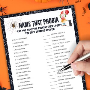 Halloween Trivia Quiz Phobia Game For Adults Teens Kids Fun Halloween Party Spooky Games Family Game Night Youth Group or Office Party Game