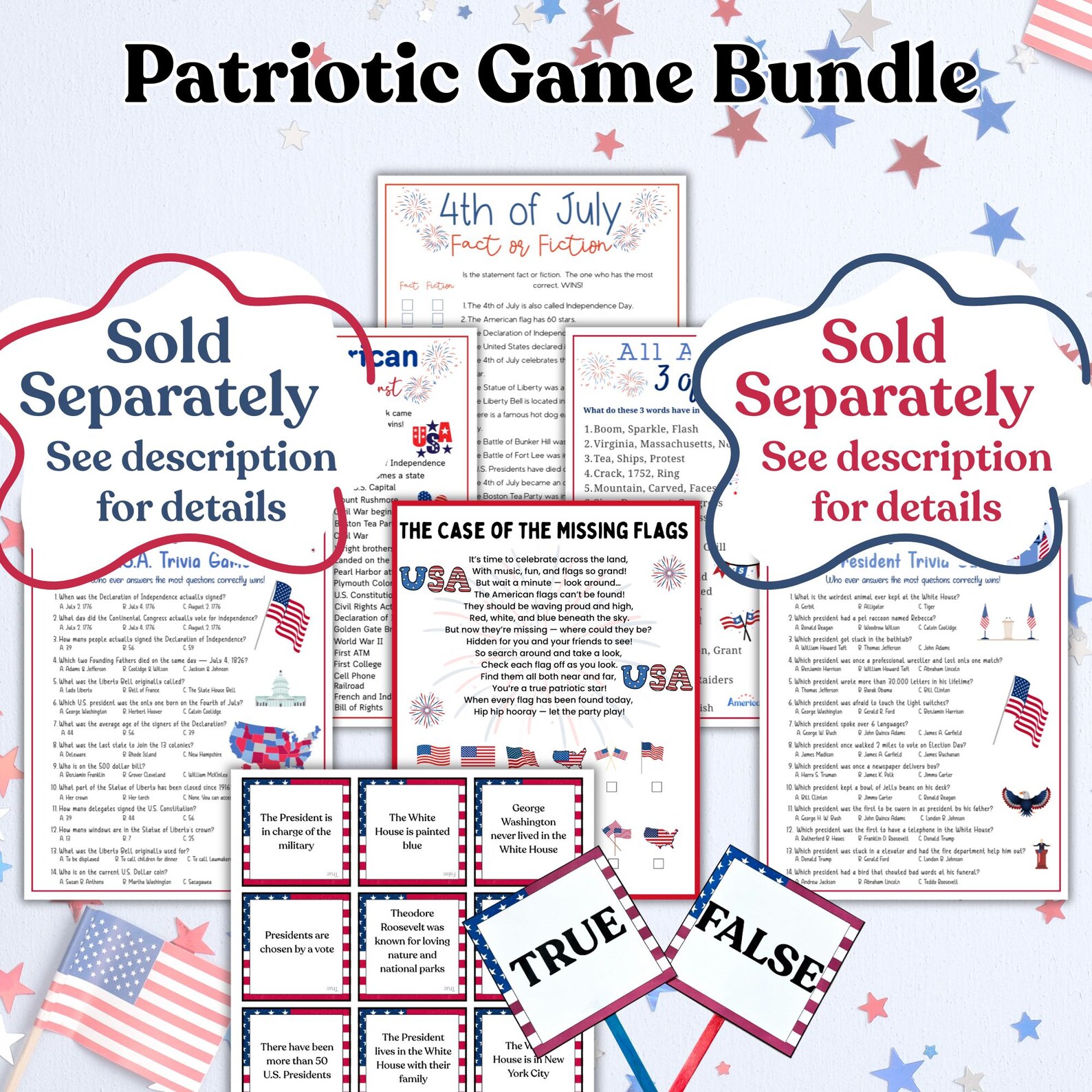 4th of July Trivia Game USA Trivia Quiz 4th of July Activity Printable ...