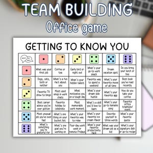 Get To Know You Team Building Office Games Conversation Starter Group Icebreaker Game Dice Icebreaker Questions Activity Work Party Game