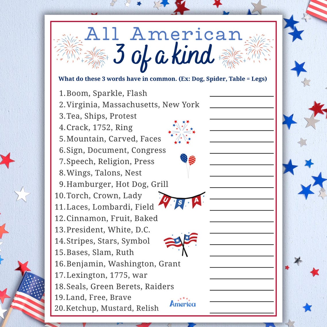 4th of July Trivia Game USA Trivia Quiz American Trivia Party Games ...