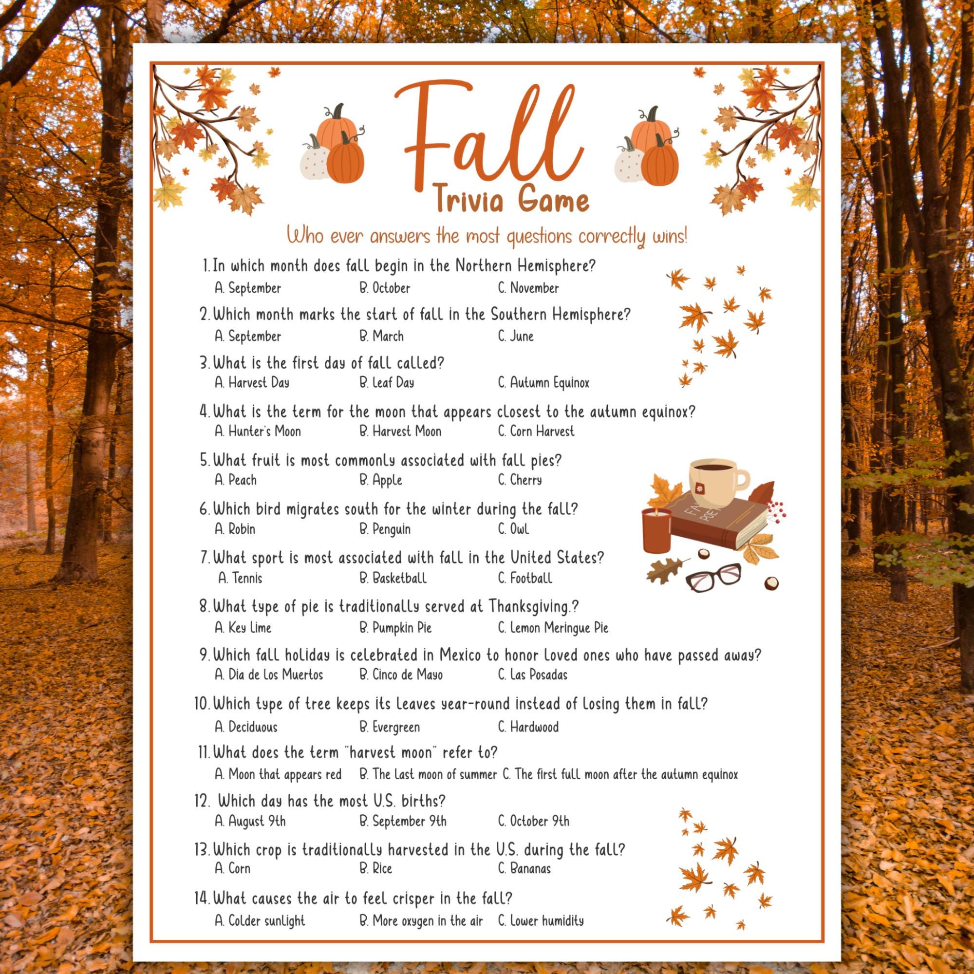 Fall Trivia Autumn Fall Party Games Autumn Fall Activity Friendsgiving ...