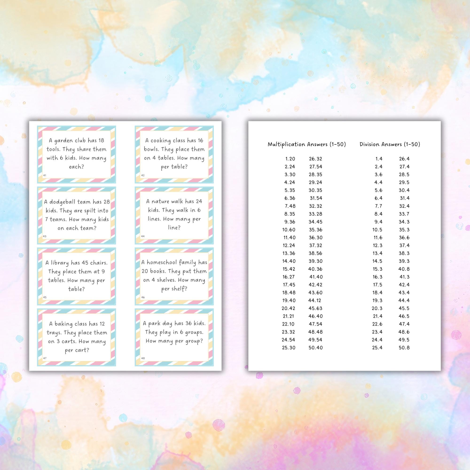 Homeschool Math Printable Resource Basic Multiplication Division Word ...