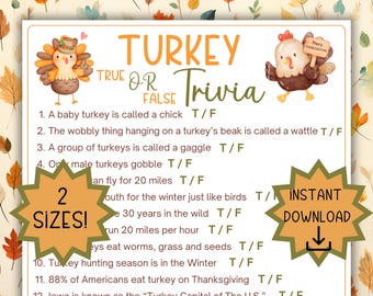 Turkey Trivia, Thanksgiving Trivia Game, Classroom Games, Turkey Quiz, Friendsgiving Games, Thanksgiving Party Games for Kids and Adults,