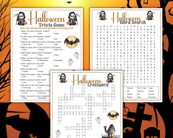 Halloween Party Games Halloween Trivia Word Search Crossword Puzzle Game Family Fun Kids Halloween Games Fun Trivia Quiz Word Hunt Puzzle