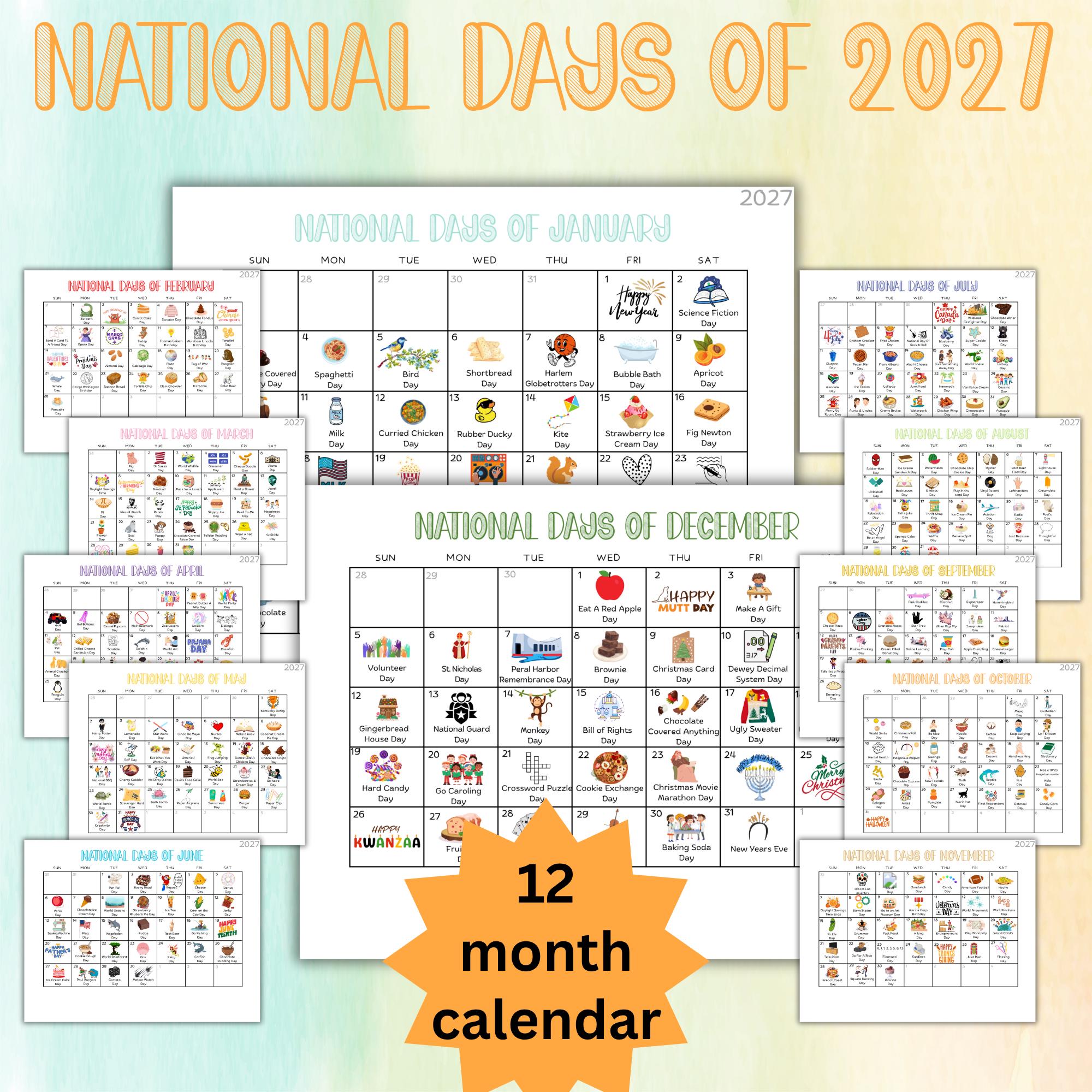 Fun Holidays Calendar International World Days 2027 Events National Days Social Media Marketing Calendar Ideas Content Planner Silly Holiday - Etsy