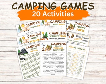 Camping Bundle, Camp Games, Camping Themed Party Games, Campfire Games, Camp Activities, Camping Printable, Camping Games, Youth Group Games
