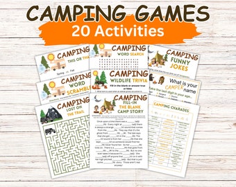 Camping Bundle, Lagerspiele, Camping-Themen-Partyspiele, Lagerfeuerspiele, Lageraktivitäten, Camping zum Ausdrucken, Campingspiele, Jugendgruppenspiele