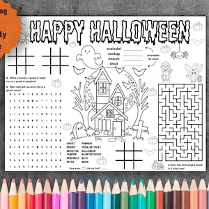 Halloween Placemat, Halloween Coloring Activity Placemat, Halloween Coloring Page, Kids Paper Placemats, Halloween Party Activity Printable