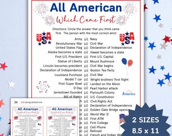 4th of July Trivia Game USA Fun Facts Trivia Quiz Which Came First American Trivia Party Games Patriotic Trivia Teens Family BBQ Games