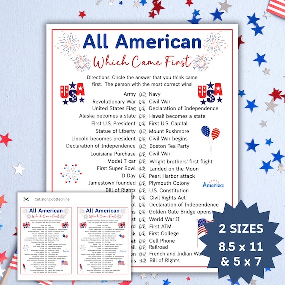 4th of July Trivia Game USA Fun Facts Trivia Quiz Which Came First American Trivia Party Games Patriotic Trivia Teens Family BBQ Games